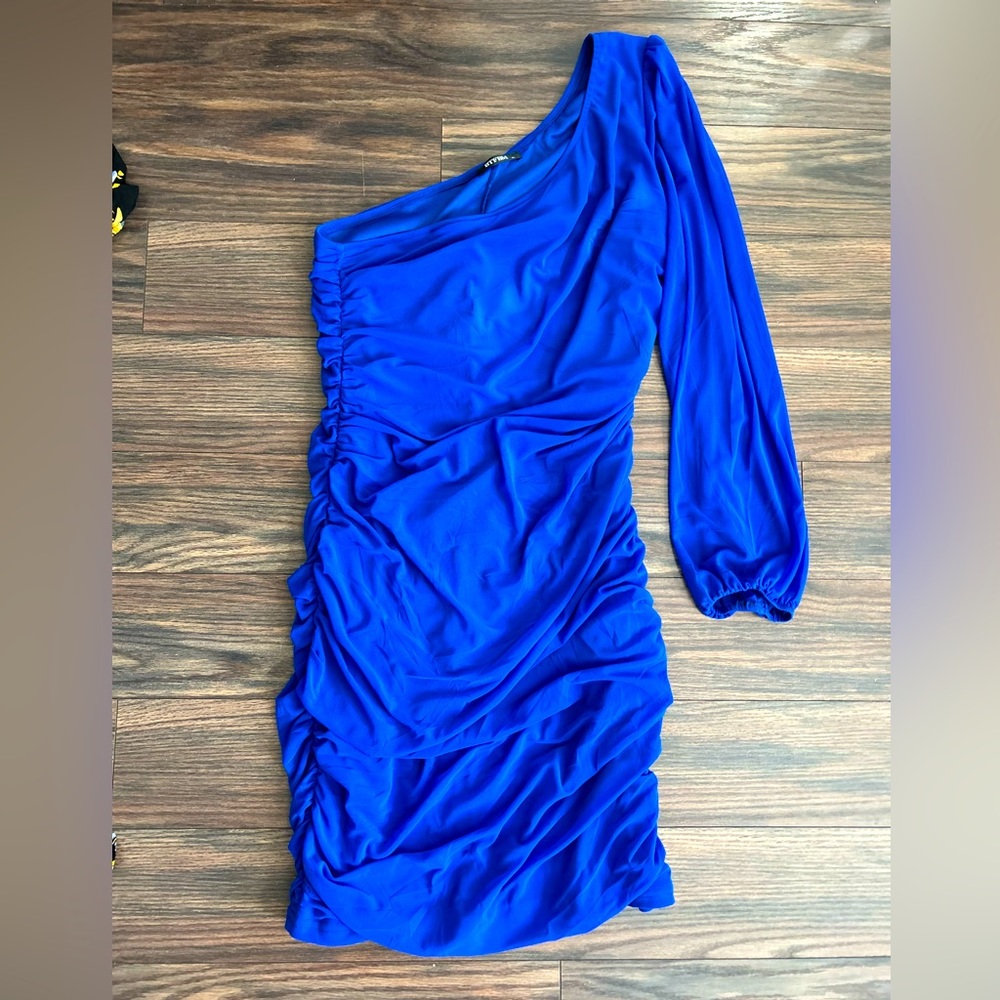 Women Blue One Shoulder Mini Cocktail Dress